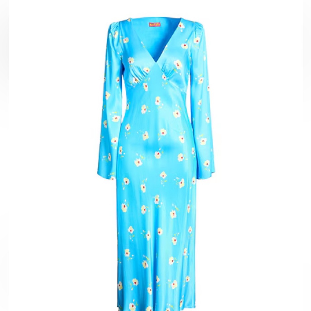 Bright Blue Floral V-Neck Maxi Dress